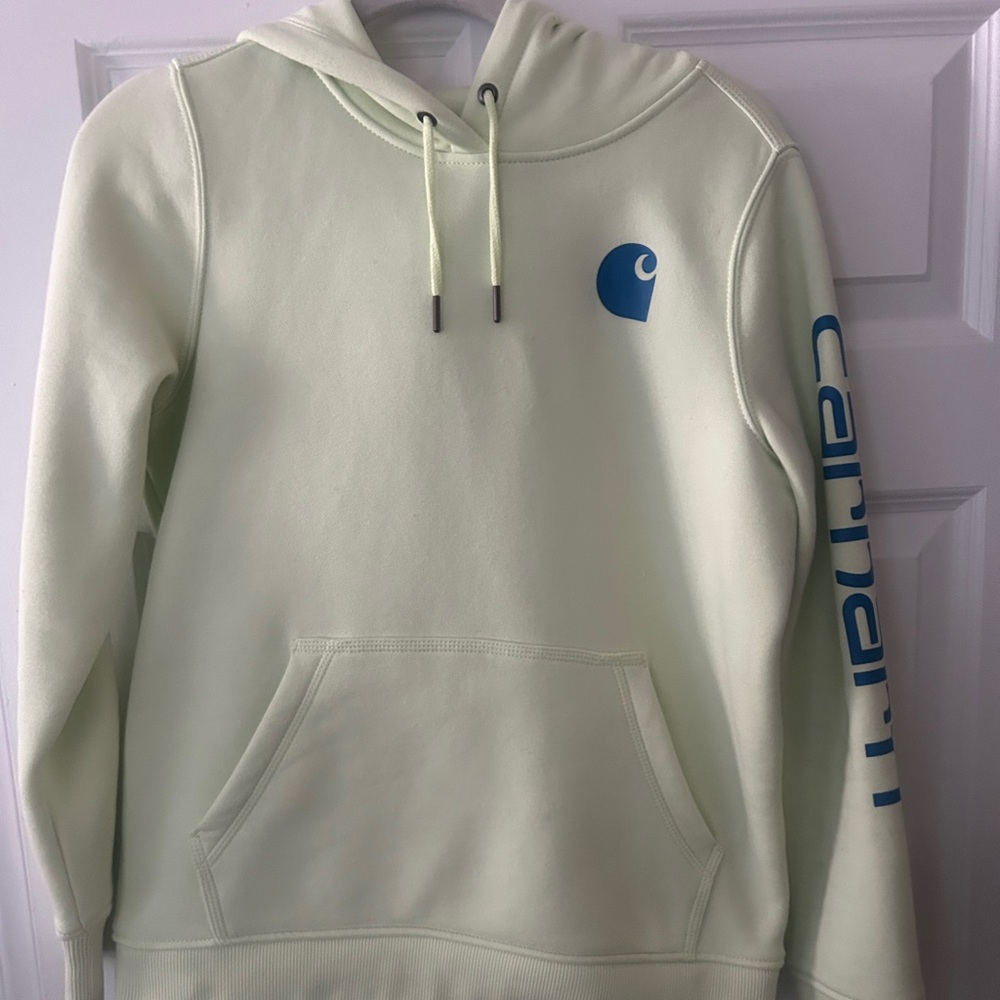 Carhartt Men's yellow Hoodie with Blue Logo